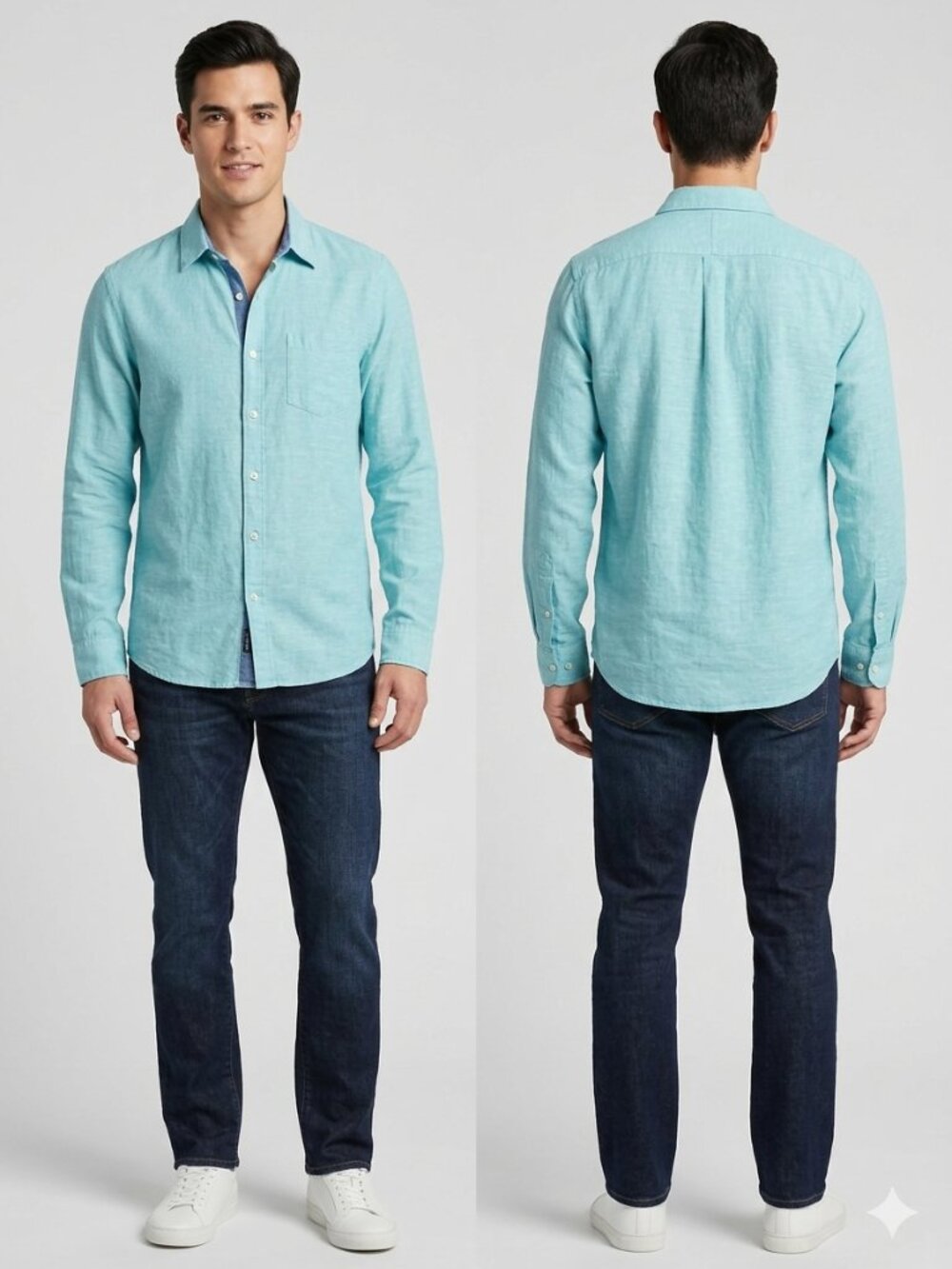 Banana Republic Slim Fit Linen Cotton Shirt Men's Medium Light Blue Long Sleeve